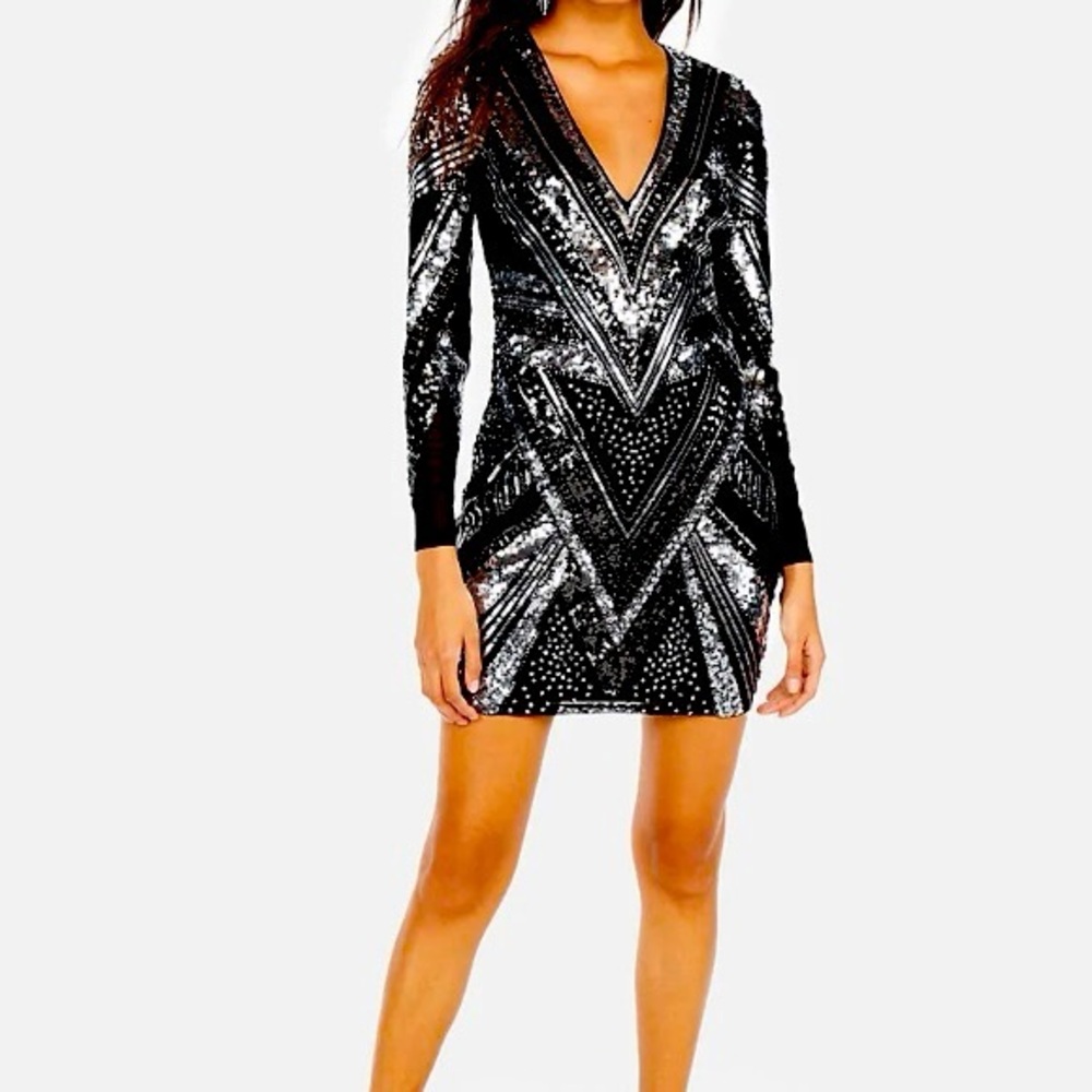 Express Black and Silver Long Sleeve Dress